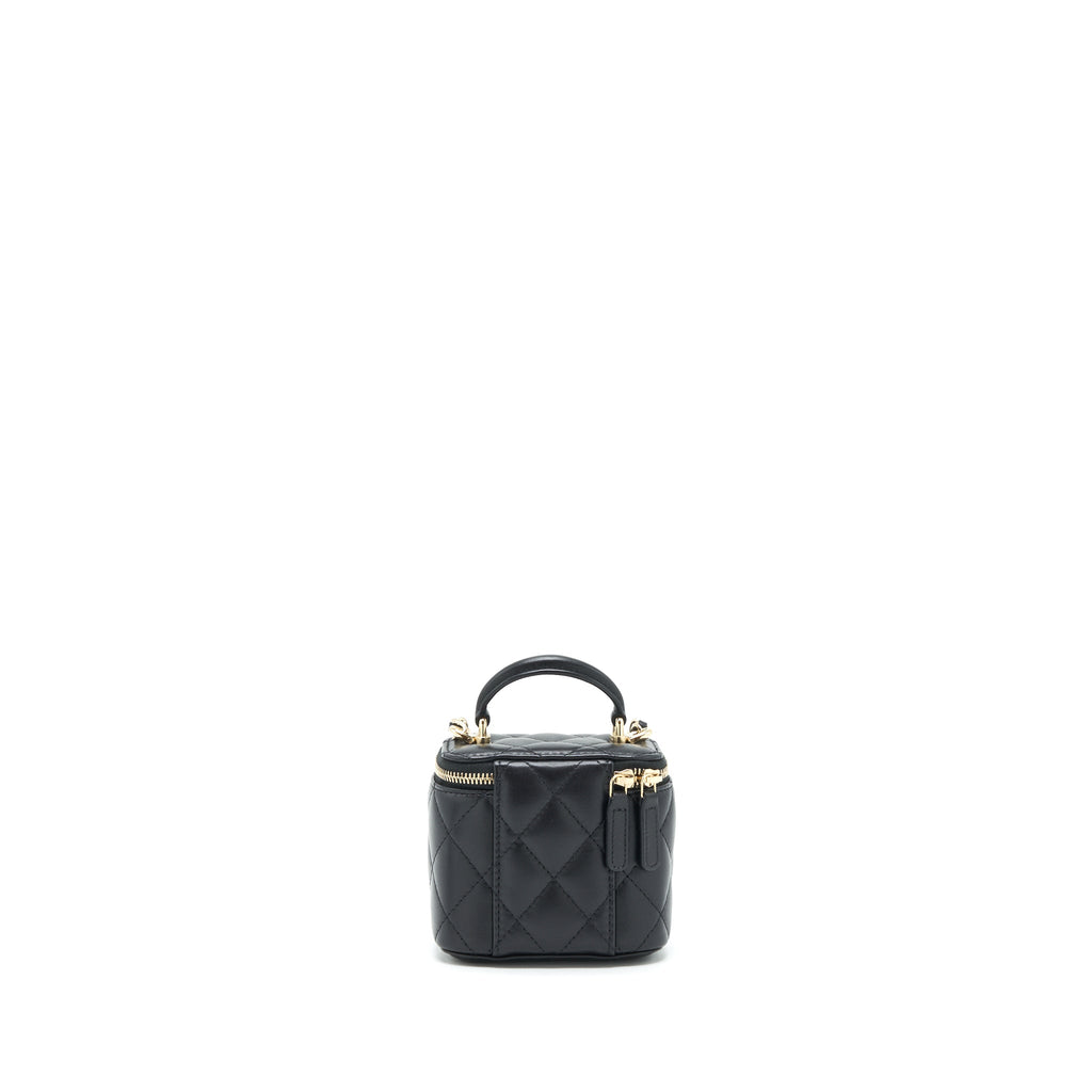 CHANEL TOP HANDLE MINI VANITY WITH CHAIN LAMBSKIN BLACK LGHW