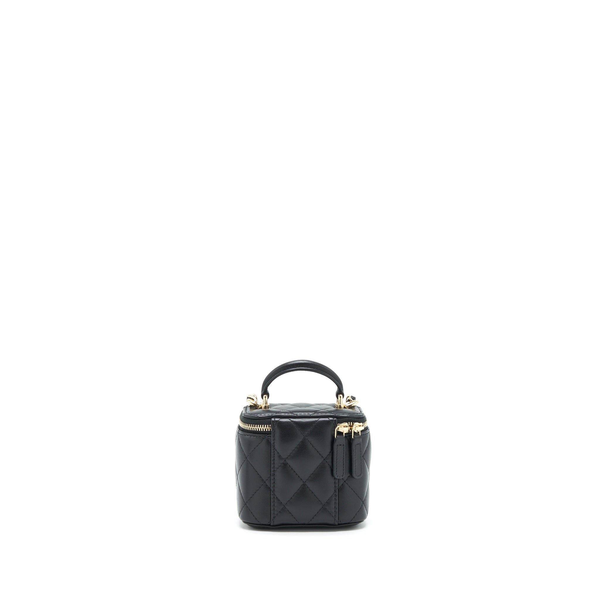 CHANEL TOP HANDLE MINI VANITY WITH CHAIN LAMBSKIN BLACK LGHW