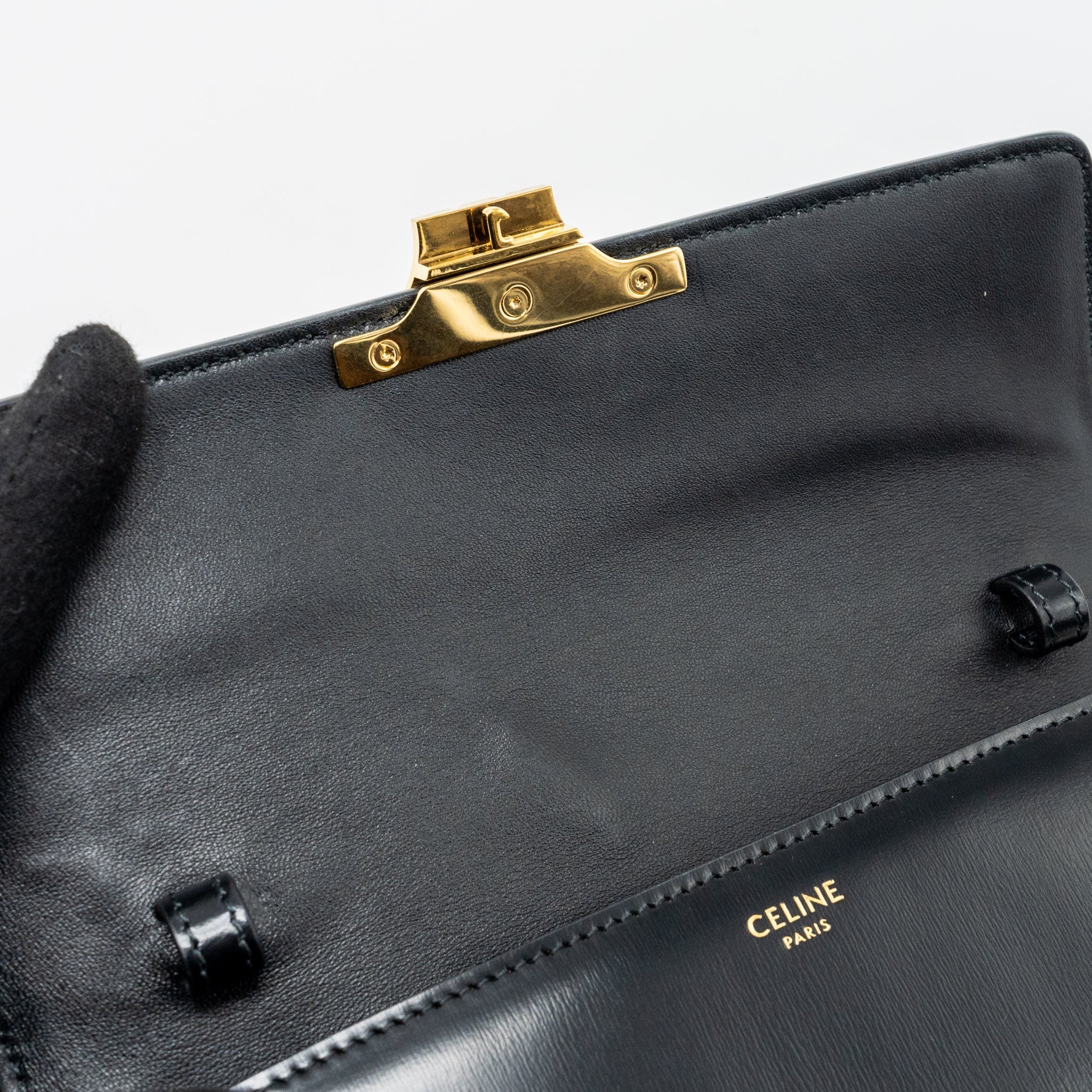 CELINE TRIOMPHE FLAP WALLET WITH STRAP CALFSKIN BLACK GHW