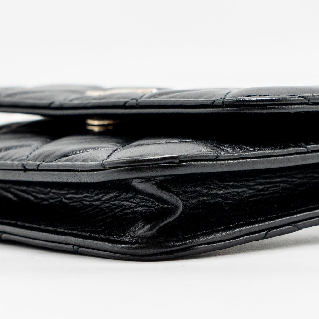 CHANEL CARD HOLDER WITH MAXI PEARLS CHAIN LAMBSKIN BLACK LGHW