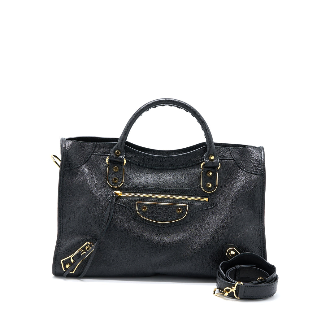 BALENCIAGA EDGE CITY BAG GOATSKIN BLACK GHW