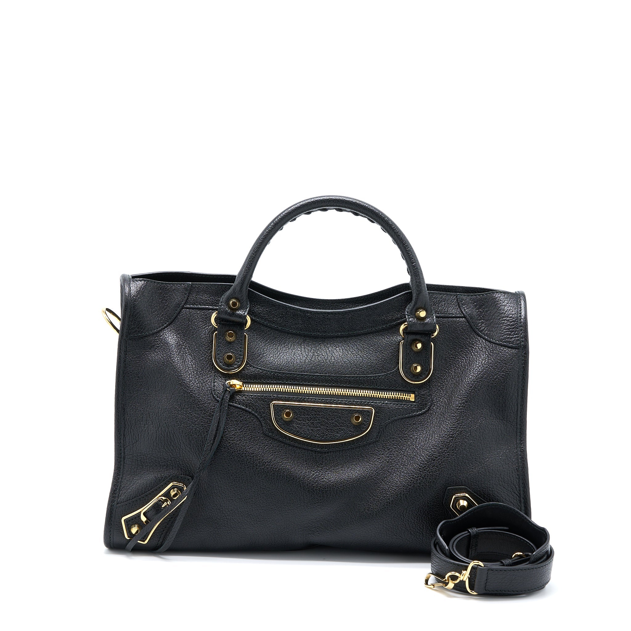BALENCIAGA EDGE CITY BAG GOATSKIN BLACK GHW