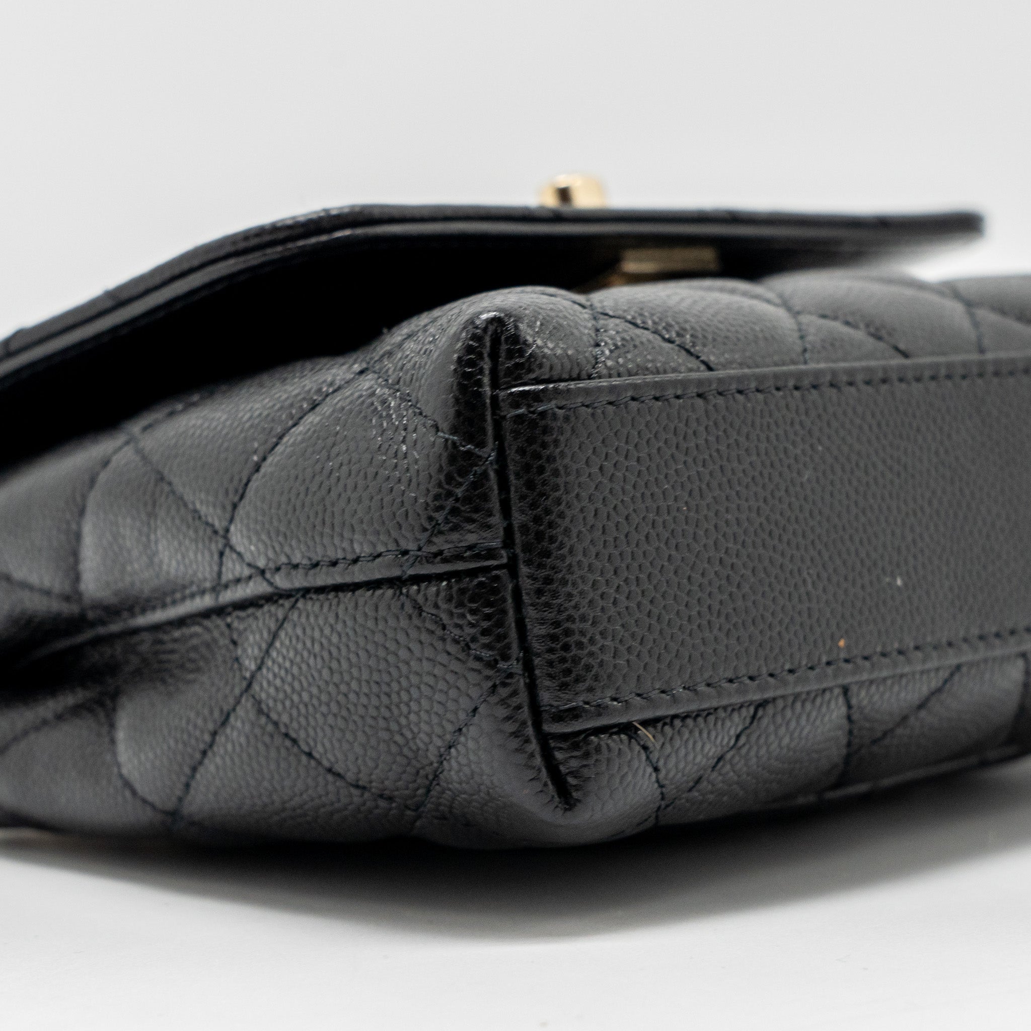 CHANEL COCO HANDLE CLUTCH WITH CHAIN CAVIAR BLACK LGHW (MICROCHIP)