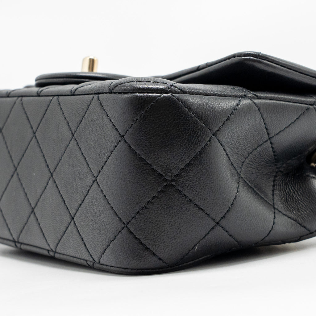 CHANEL PEARL CRUSH MINI RECTANGULAR LAMBSKIN BLACK LGHW (MICROCHIP)