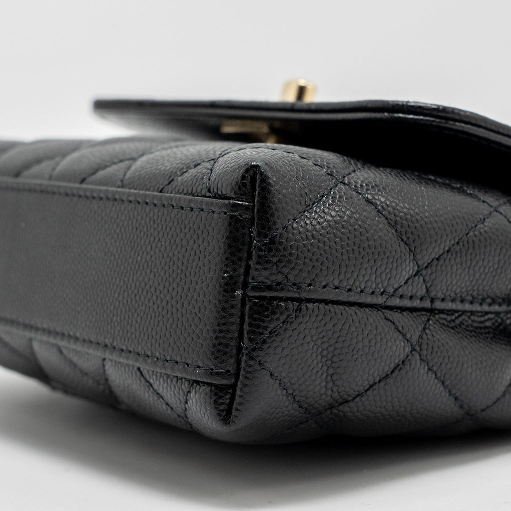 CHANEL COCO HANDLE CLUTCH WITH CHAIN CAVIAR BLACK LGHW (MICROCHIP)