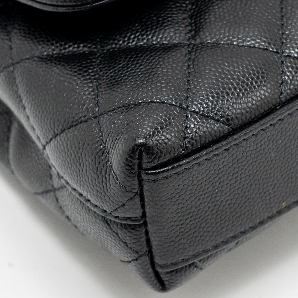 CHANEL COCO HANDLE CLUTCH WITH CHAIN CAVIAR BLACK LGHW (MICROCHIP)