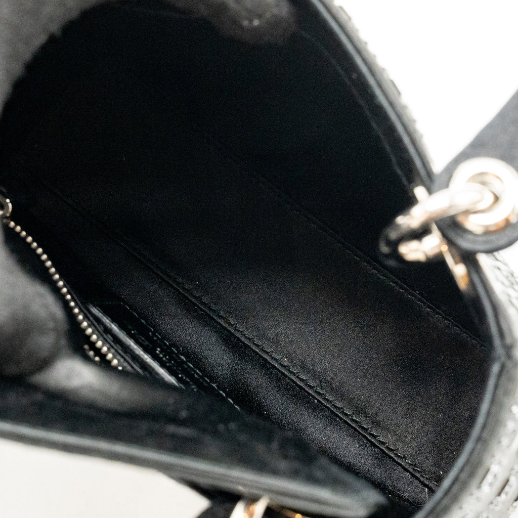 DIOR MINI LADY DIOR SATIN WITH CRYSTAL BLACK SHW