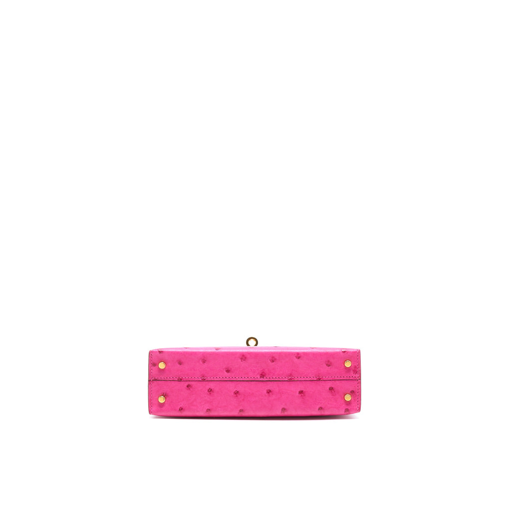 HERMES MINI KELLY SELLIER SPECIAL ORDER OSTRICH 5J FUCHSIA PINK/PURPLE GHW
