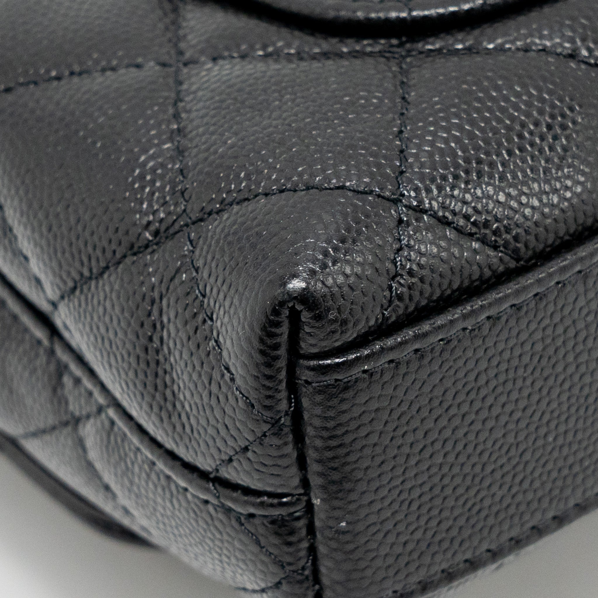 CHANEL COCO HANDLE CLUTCH WITH CHAIN CAVIAR BLACK LGHW (MICROCHIP)