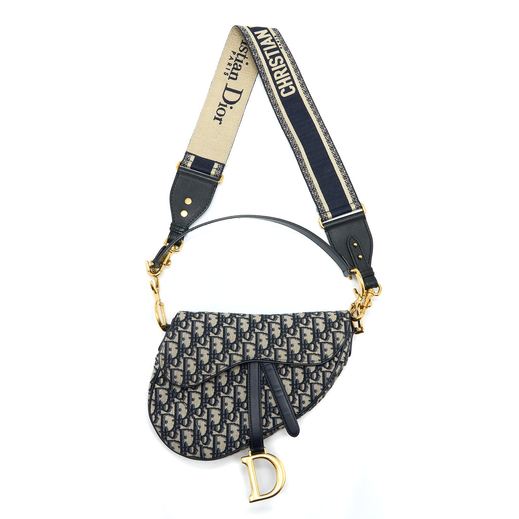 DIOR SADDLE BAG WITH REMOVABLE SHOULDER STRAP OBLIQUE EMBROIDERY BLUE GHW
