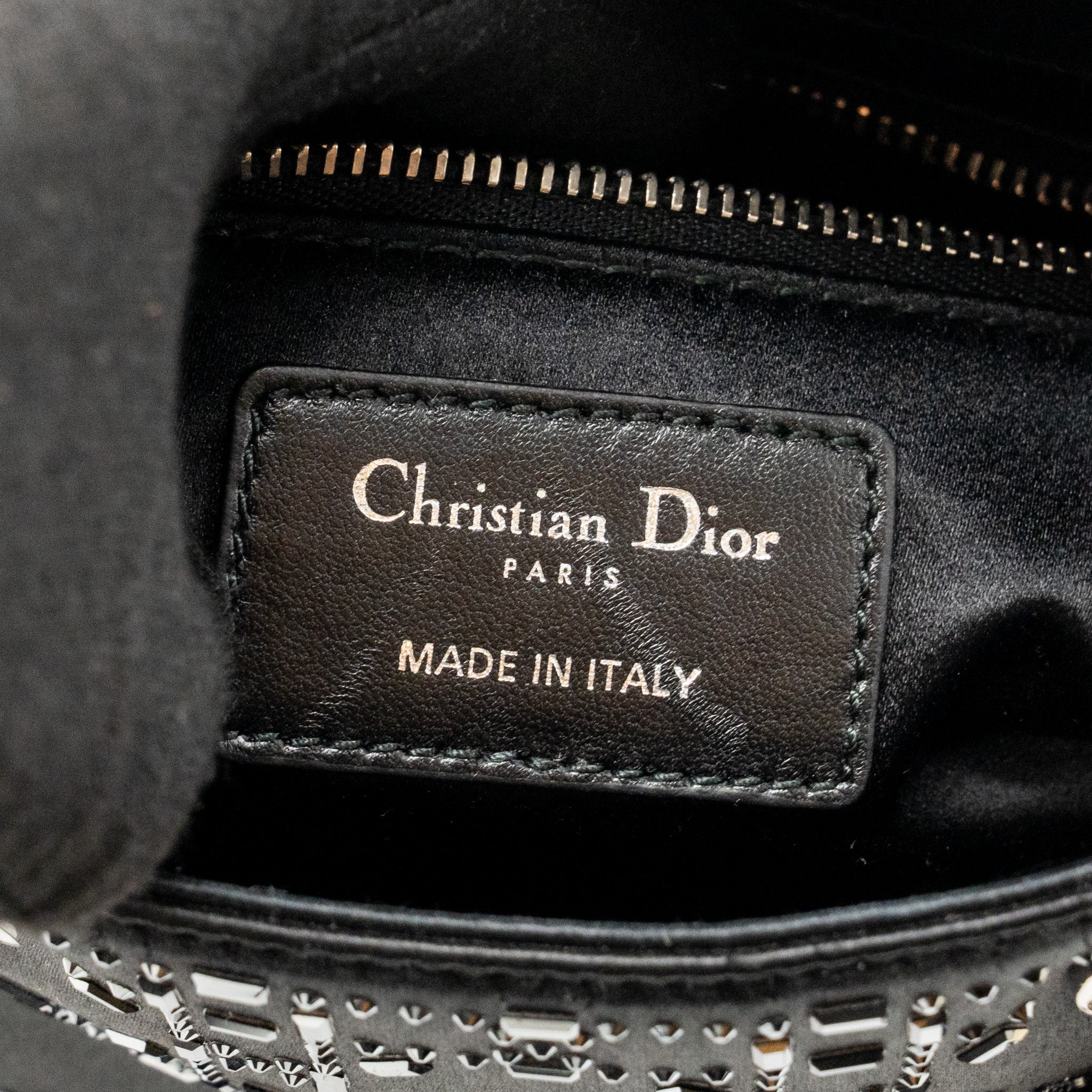 DIOR MINI LADY DIOR SATIN WITH CRYSTAL BLACK SHW