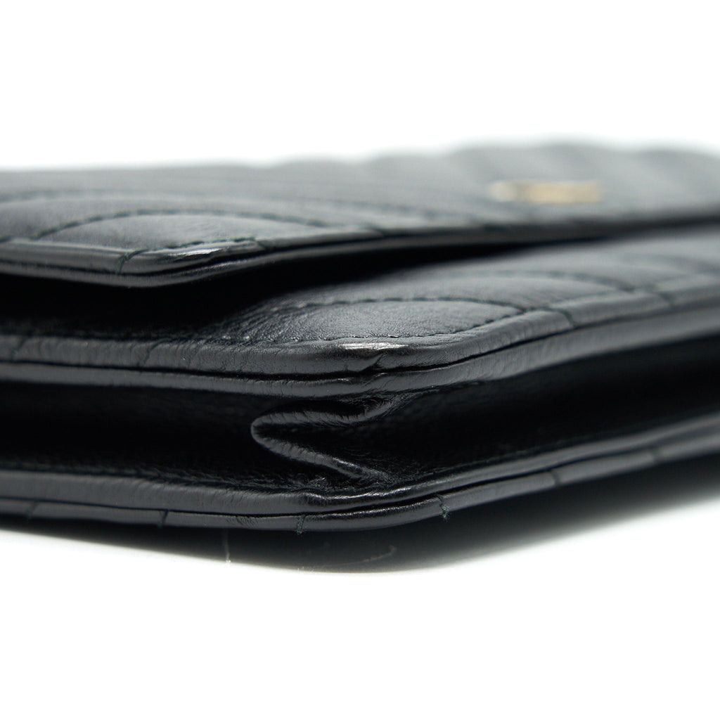 CHANEL CHEVRON WALLET ON CHAIN BLACK GHW CALFSKIN
