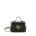 GUCCI GG MARMONT MINI TOP HANDLE BAG BLACK GHW