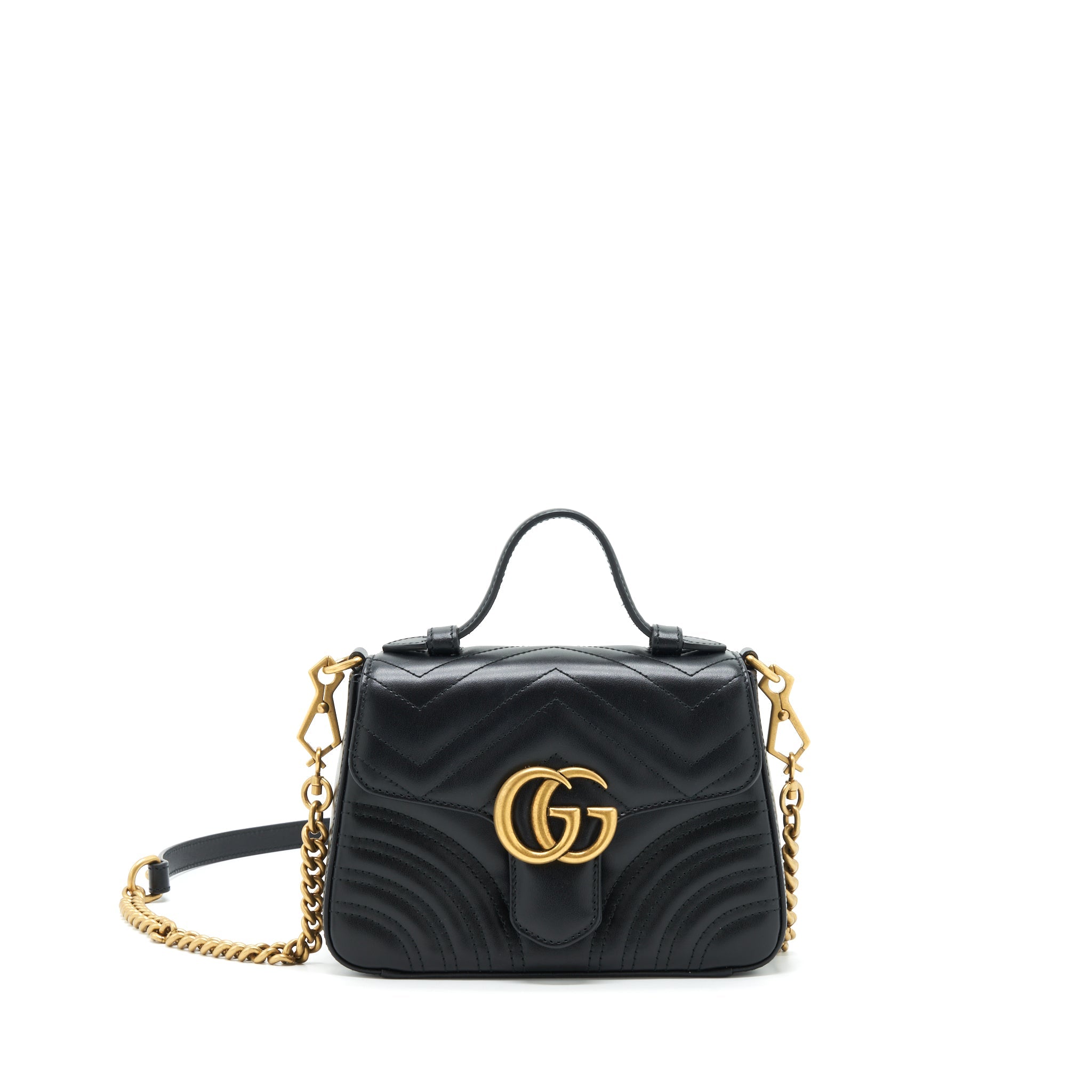 GUCCI GG MARMONT MINI TOP HANDLE BAG BLACK GHW