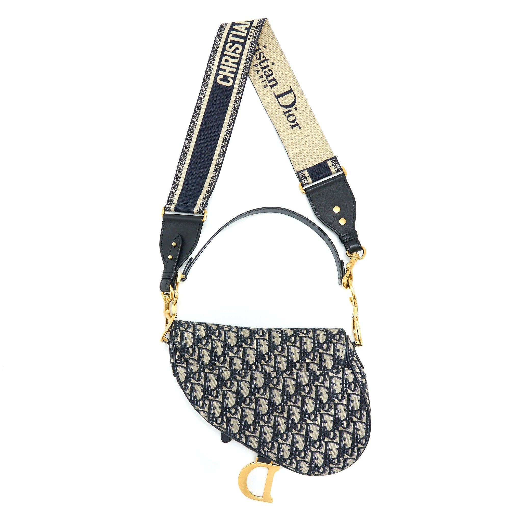 DIOR SADDLE BAG WITH REMOVABLE SHOULDER STRAP OBLIQUE EMBROIDERY BLUE GHW