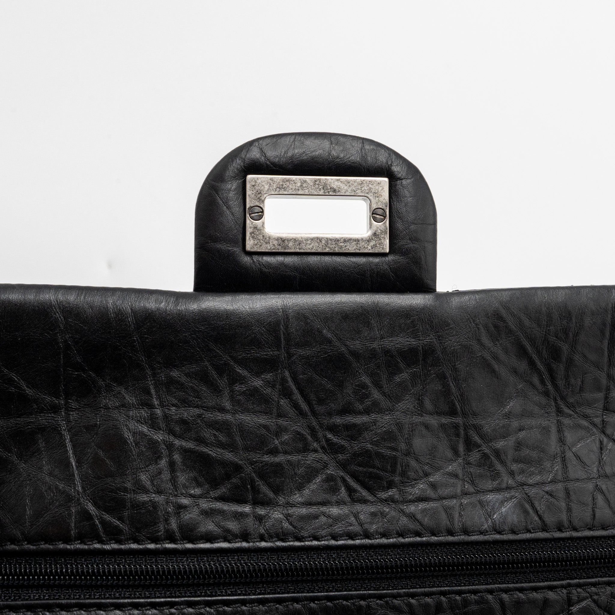 CHANEL SMALL 2.55 REISSUE FLAP BAG AGED CALFSKIN BLACK RUTHENIUM SHW