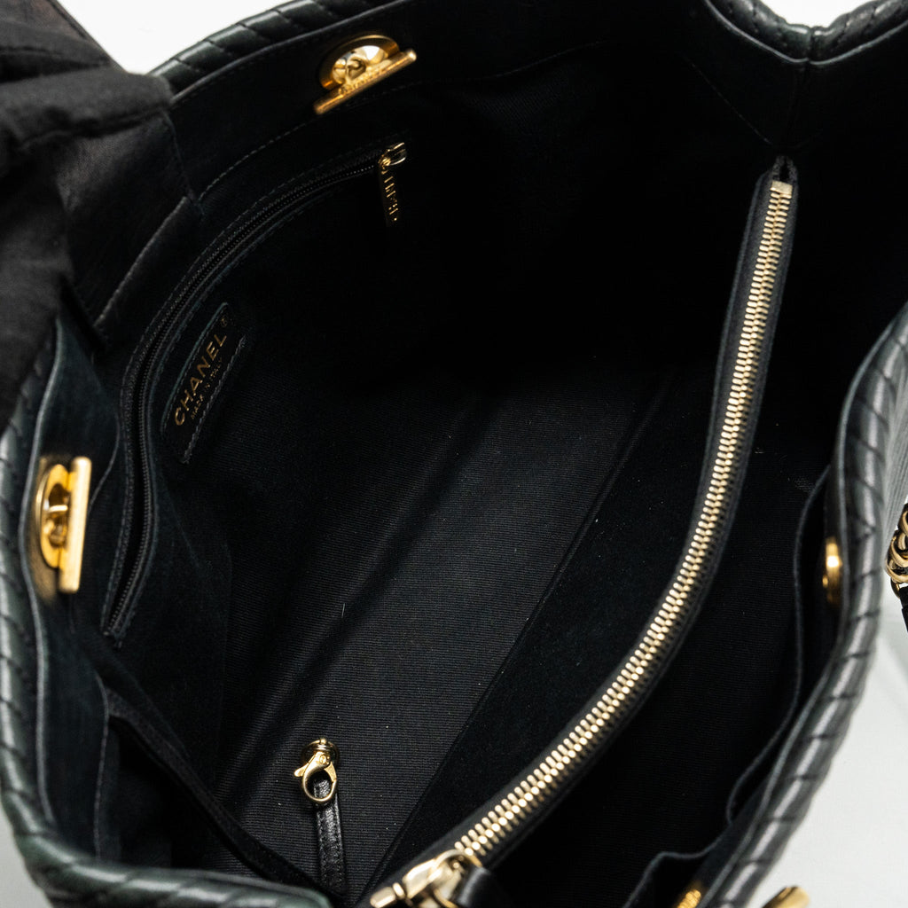 CHANEL CHEVRON SHOPPING TOTE BAG GOATSKIN BLACK GHW