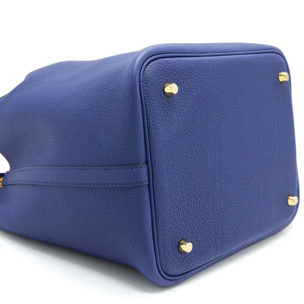 HERMES PICOTIN 22 LOCK BAG TAURILLON MAURICE LEATHER BLUE SAPHIR WITH GHW