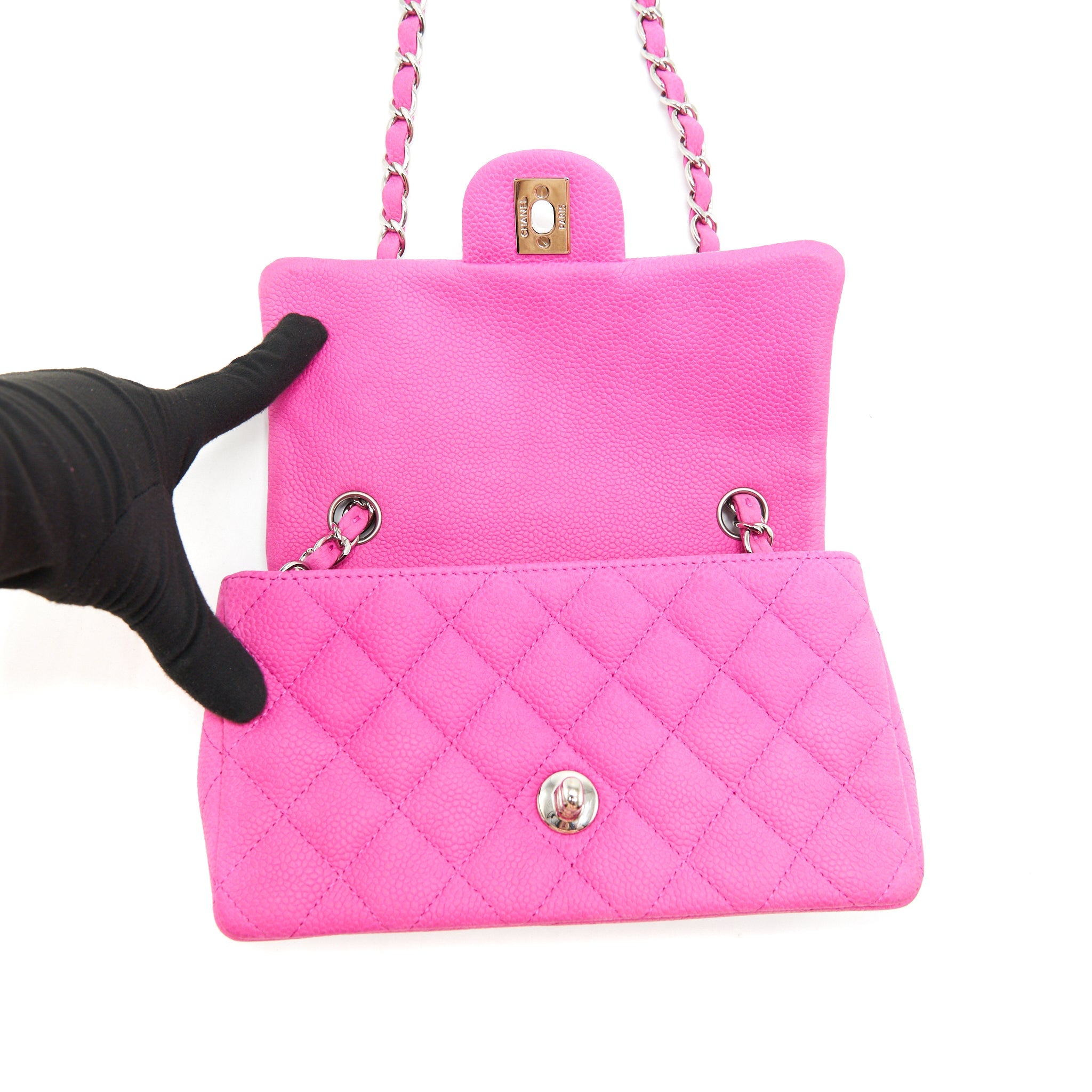 CHANEL MINI RECTANGULAR FLAP BAG GRAINED CALFSKIN PINK SHW