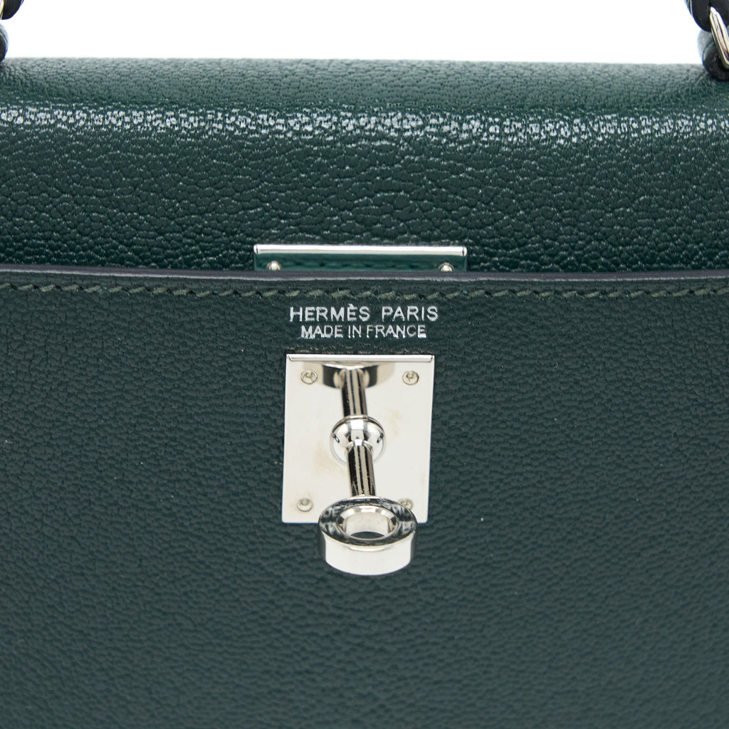 HERMES MINI KELLY II CHEVRE MYSORE VERT TITIEN/BLEU ATOLL SHW