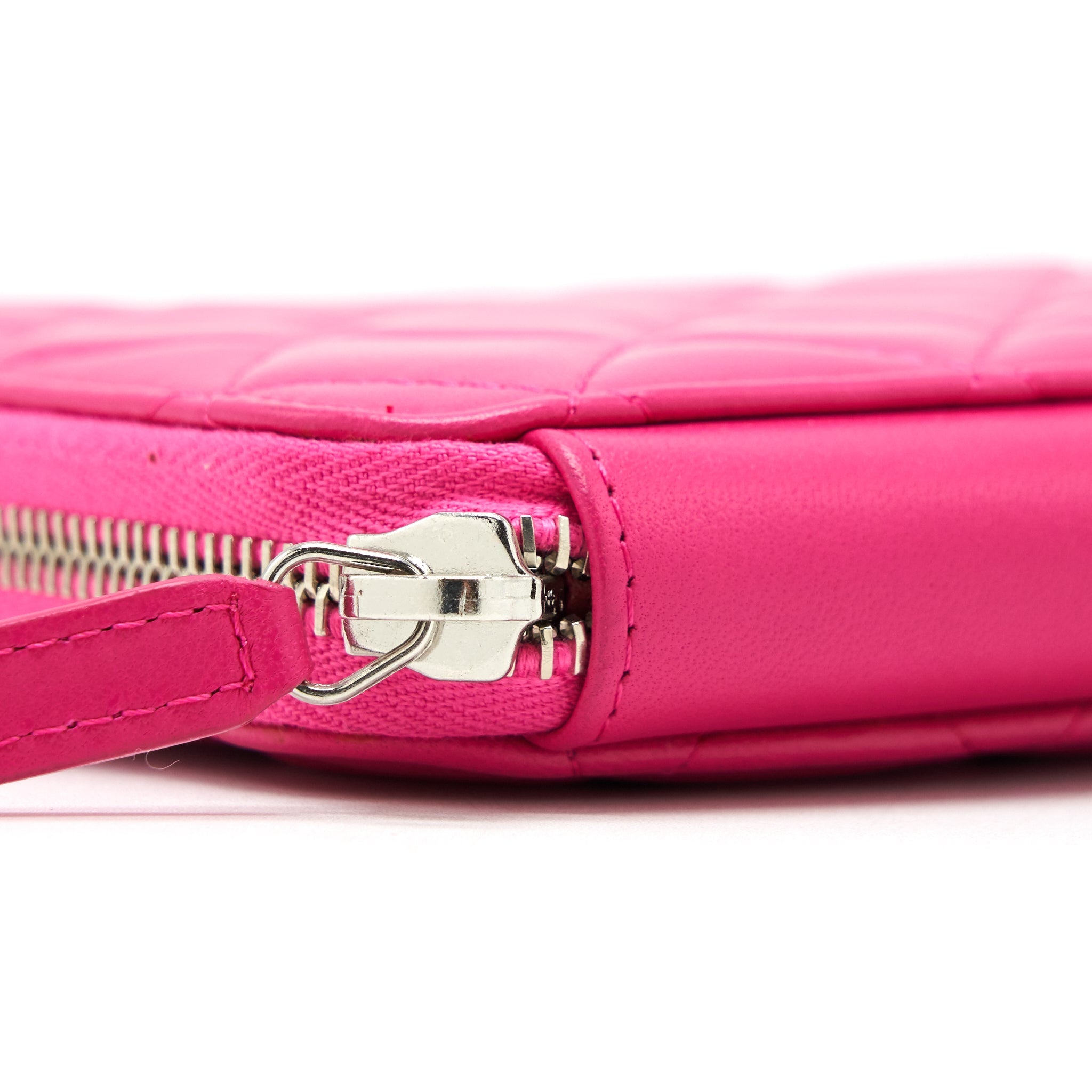 CHANEL QUILTED ZIPPER CLUTCH LAMBSKIN PINK SHW