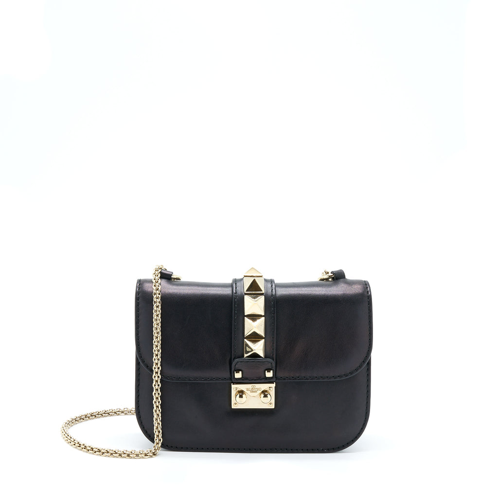 VALENTINO SMALL ROCKSTUD CROSSBODY BAG WITH CHAIN BLACK LGHW