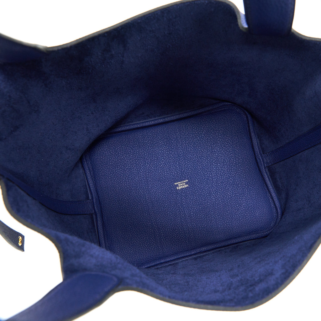 HERMES PICOTIN 22 LOCK BAG TAURILLON MAURICE LEATHER BLUE SAPHIR WITH GHW