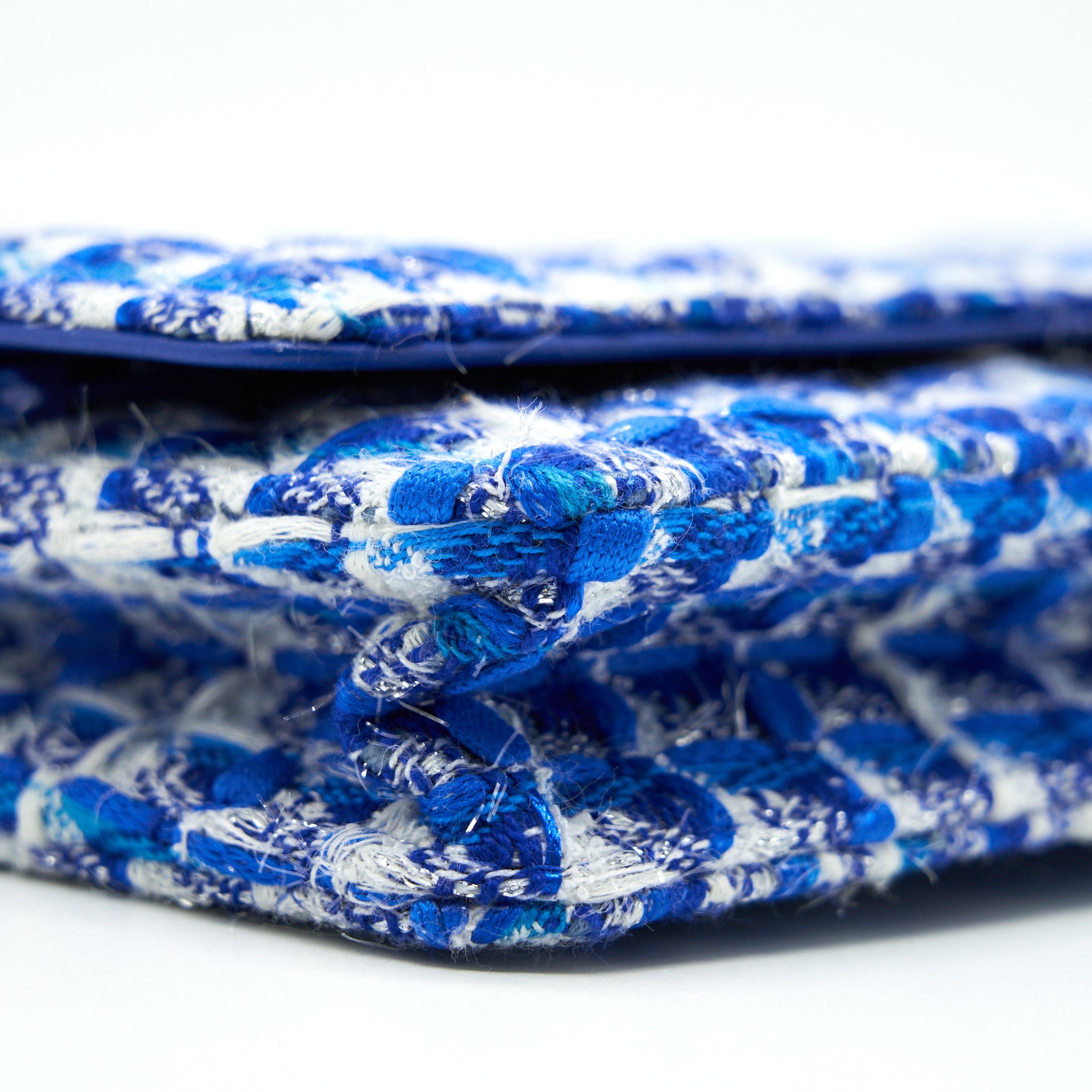 CHANEL TWEED QUILTED WALLET ON CHAIN WOC BLUE