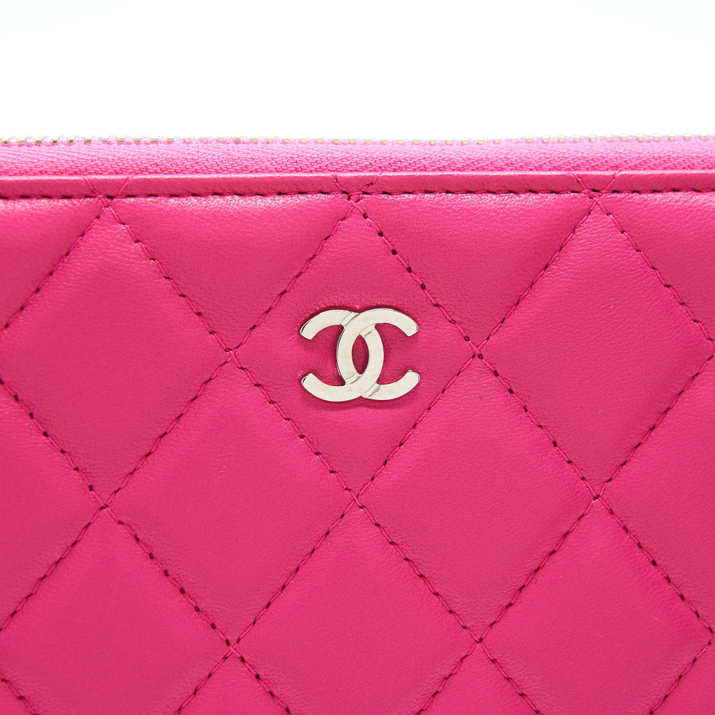 CHANEL QUILTED ZIPPER CLUTCH LAMBSKIN PINK SHW