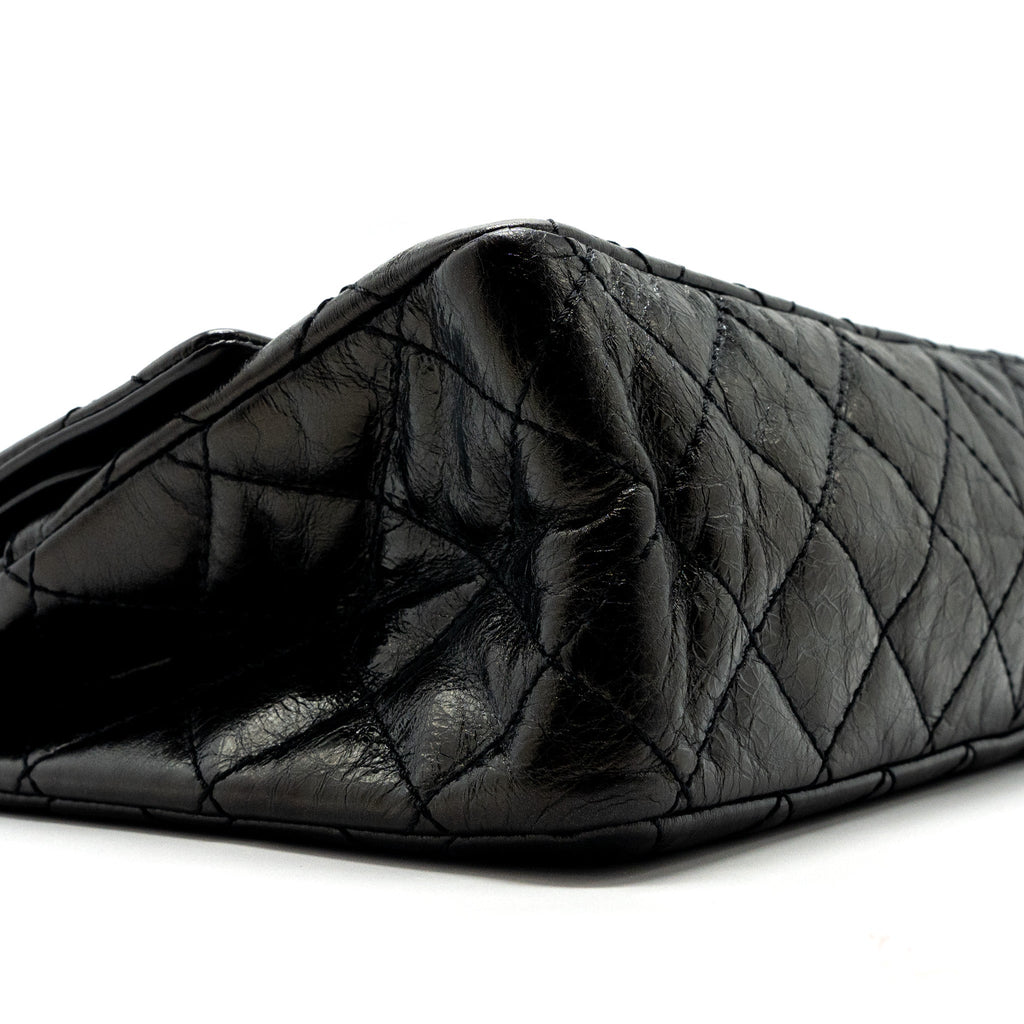 CHANEL 2.55 226 REISSUE DOUBLE FLAP BAG GRAINED CALFSKIN BLACK SHW
