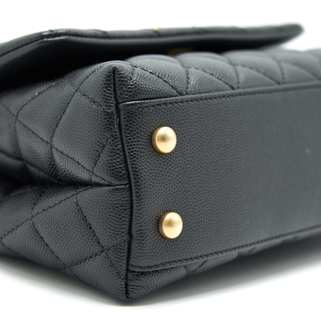 CHANEL MINI COCO HANDLE FLAP CAVIAR IN BLACK GHW