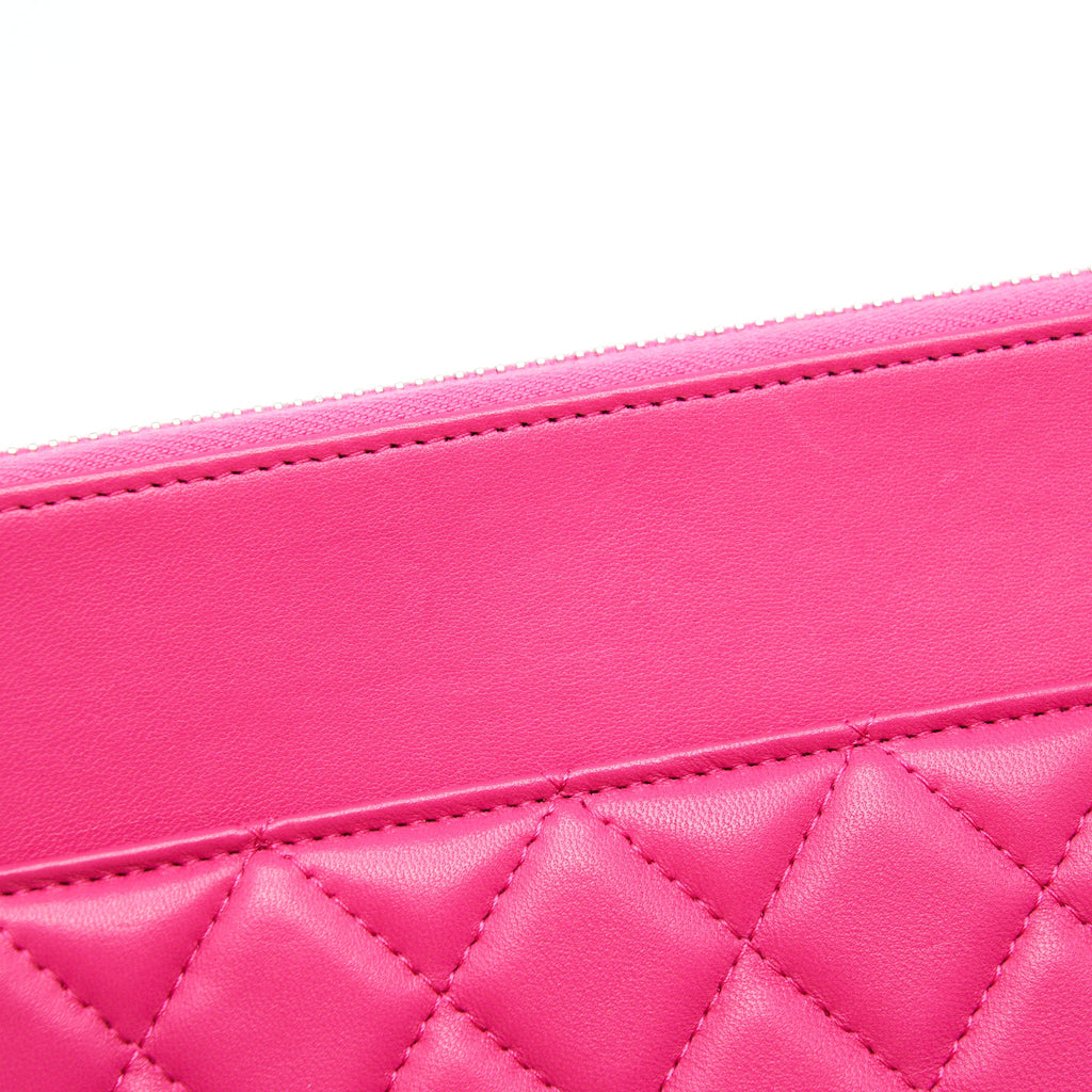 CHANEL QUILTED ZIPPER CLUTCH LAMBSKIN PINK SHW