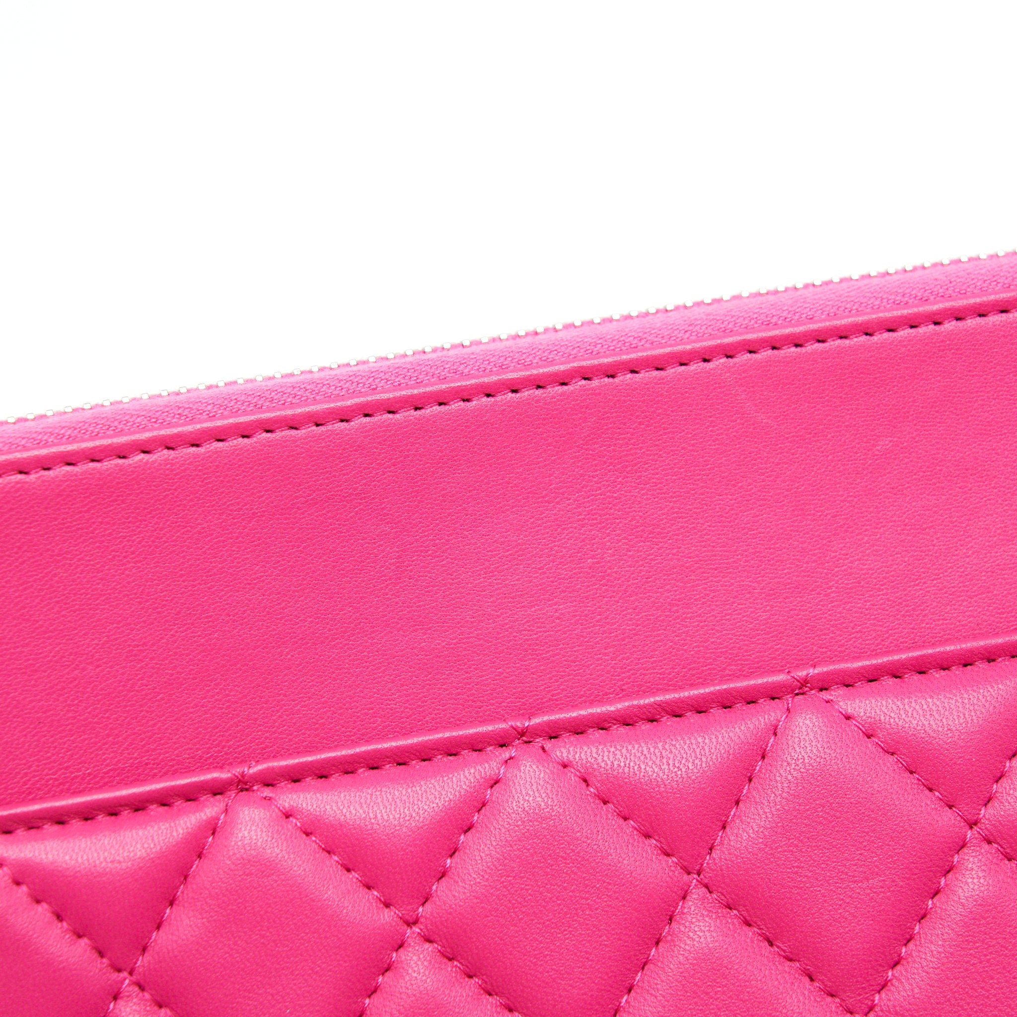 CHANEL QUILTED ZIPPER CLUTCH LAMBSKIN PINK SHW