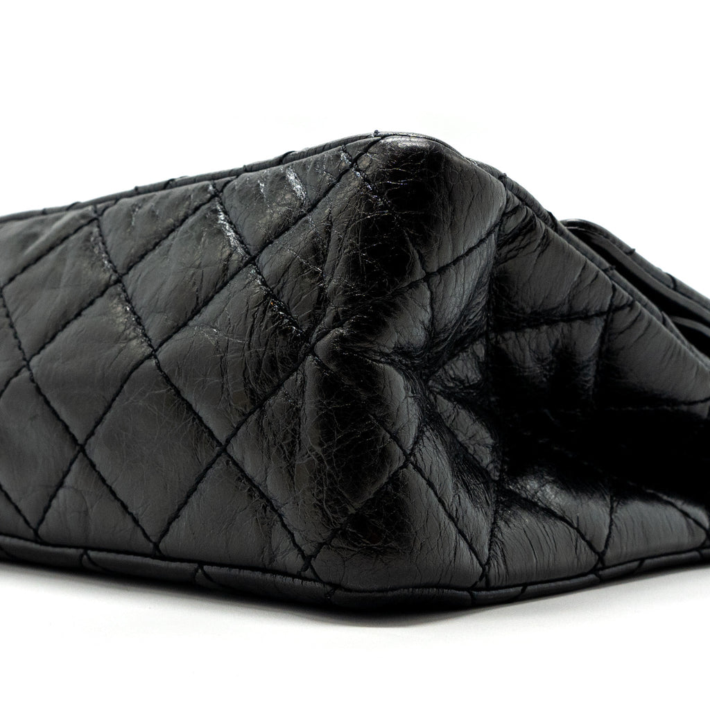 CHANEL 2.55 226 REISSUE DOUBLE FLAP BAG GRAINED CALFSKIN BLACK SHW