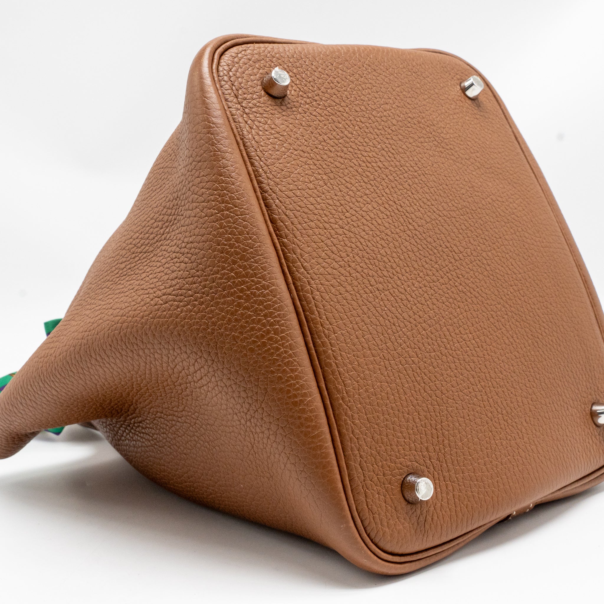 HERMES PICOTIN 22 LOCK BAG CLEMENCE/SWIFT GOLD/BLUE BRUME HANDLE SHW