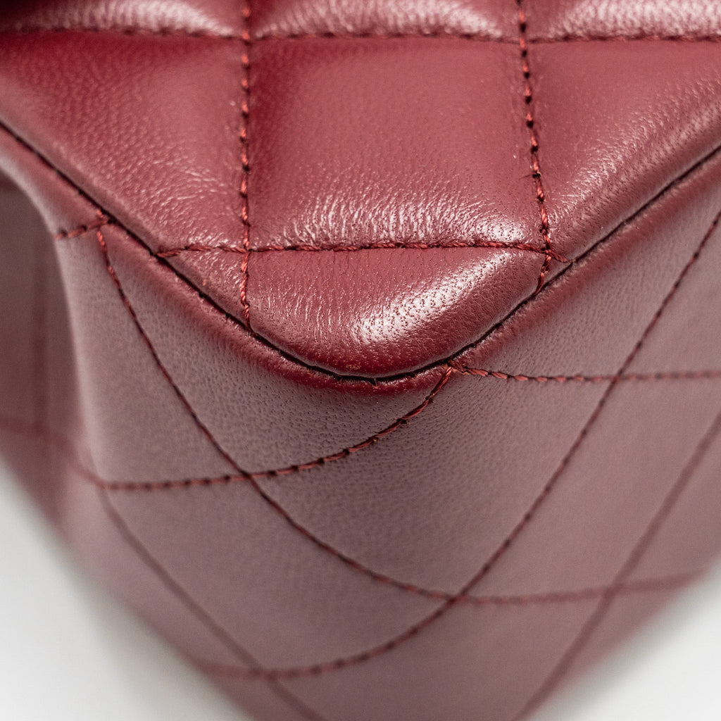CHANEL TOP HANDLE MINI RECTANGULAR FLAP BAG LAMBSKIN BURGUNDY LGHW (MICROCHIP)