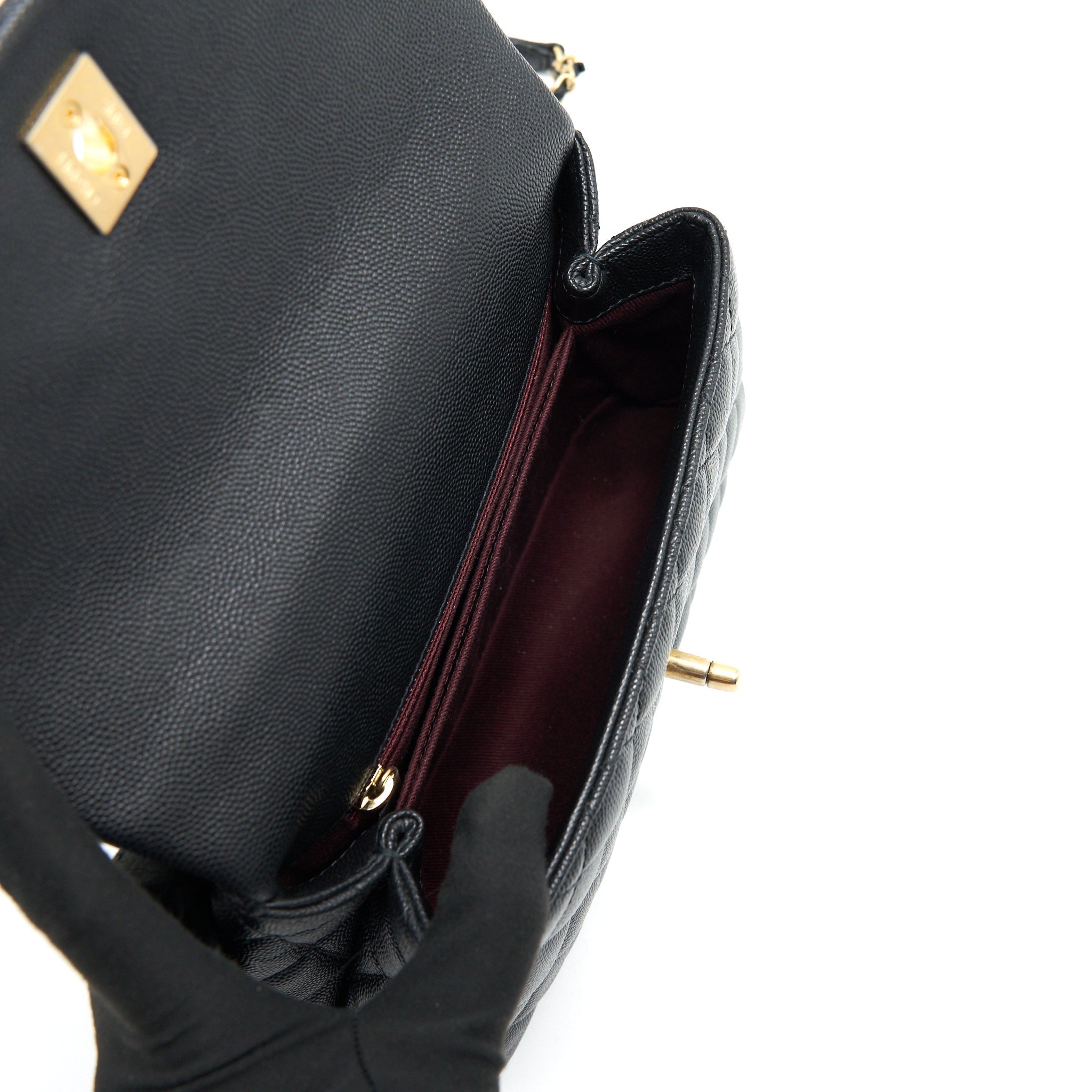 CHANEL MINI COCO HANDLE FLAP CAVIAR IN BLACK GHW
