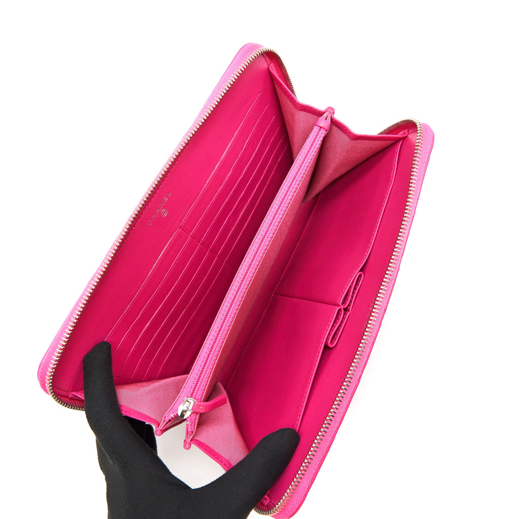 CHANEL QUILTED ZIPPER CLUTCH LAMBSKIN PINK SHW