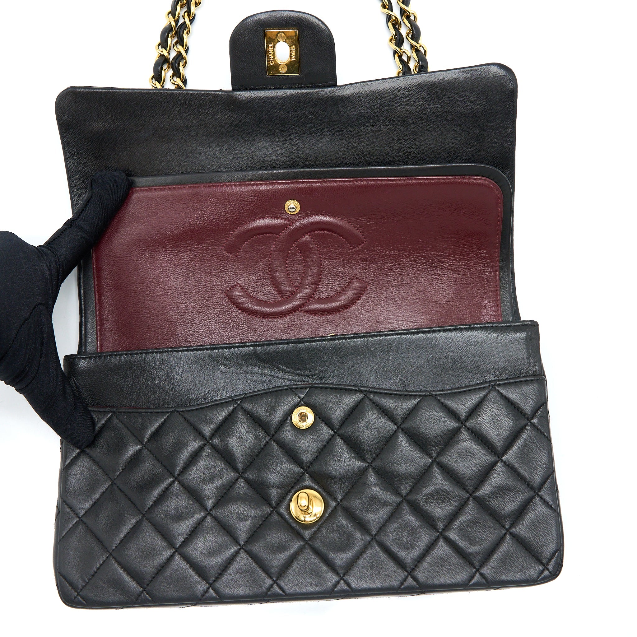 CHANEL VINTAGE MEDIUM FLAP BAG LAMBSKIN BLACK GHW
