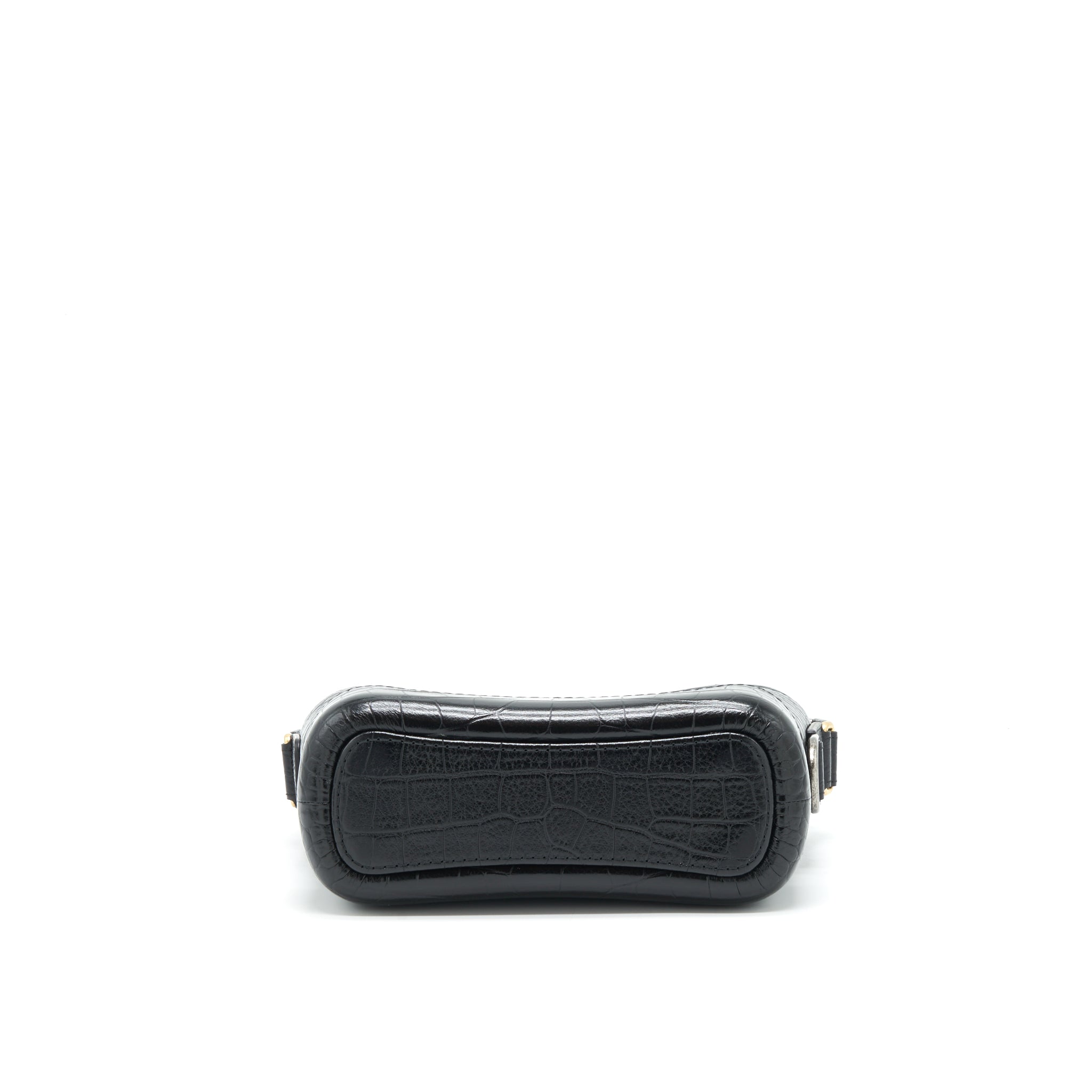 CHANEL SMALL GABRIELLE HOBO BAG WITH HANDLE CROC-EMBOSSED CALFSKIN BLACK GOLD/SILVER HARDWARE