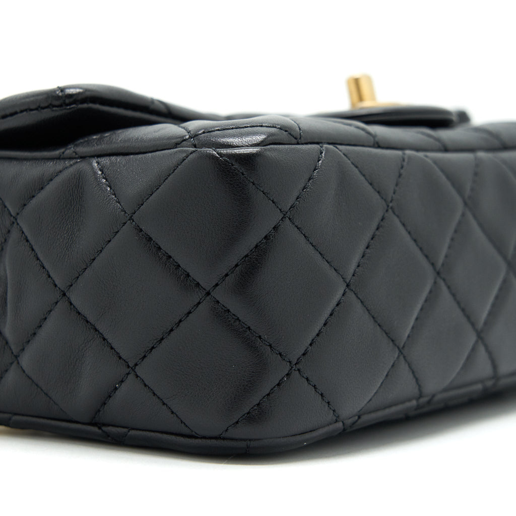 CHANEL 22C PEARL CRUSH MINI RECTANGULAR FLAP BAG LAMBSKIN BLACK GHW (MICROCHIP)