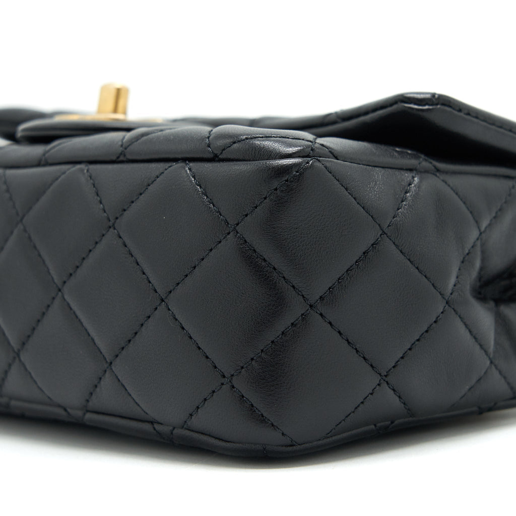 CHANEL 22C PEARL CRUSH MINI RECTANGULAR FLAP BAG LAMBSKIN BLACK GHW (MICROCHIP)