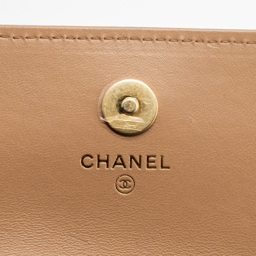 CHANEL 22K GOLD PILLAR MINI FLAP BAG LAMBSKIN DARK BEIGE GHW (MICROCHIP)