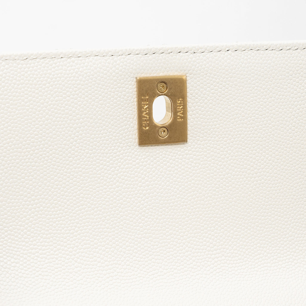CHANEL 23P DETAILED TOP HANDLE SMALL COCO HANDLE CAVIAR WHITE GHW (MICROCHIP )