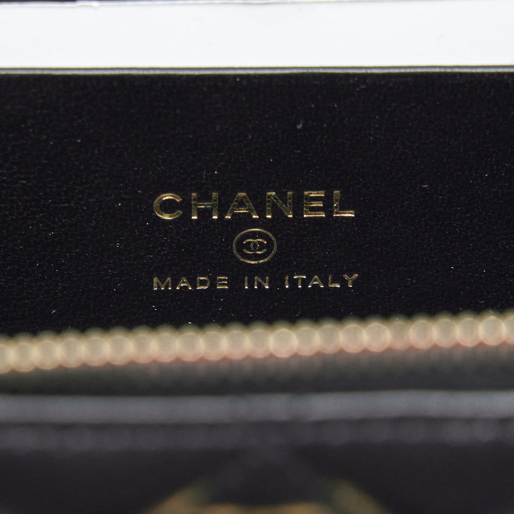 CHANEL 22S LETTER TOP HANDLE LONG VANITY WITH CHAIN LAMBSKIN BLACK GHW