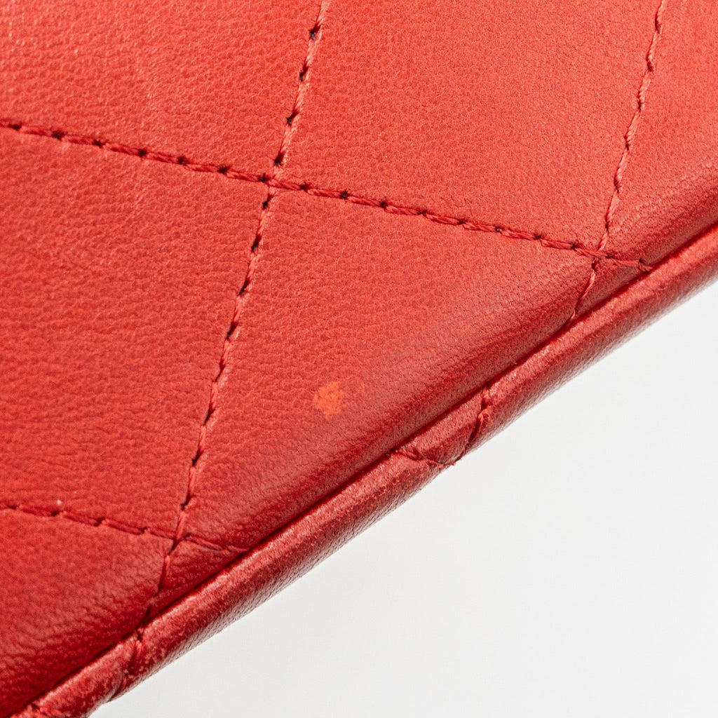 CHANEL MINI SQUARE FLAP BAG LAMBSKIN RED BLACK HARDWARE