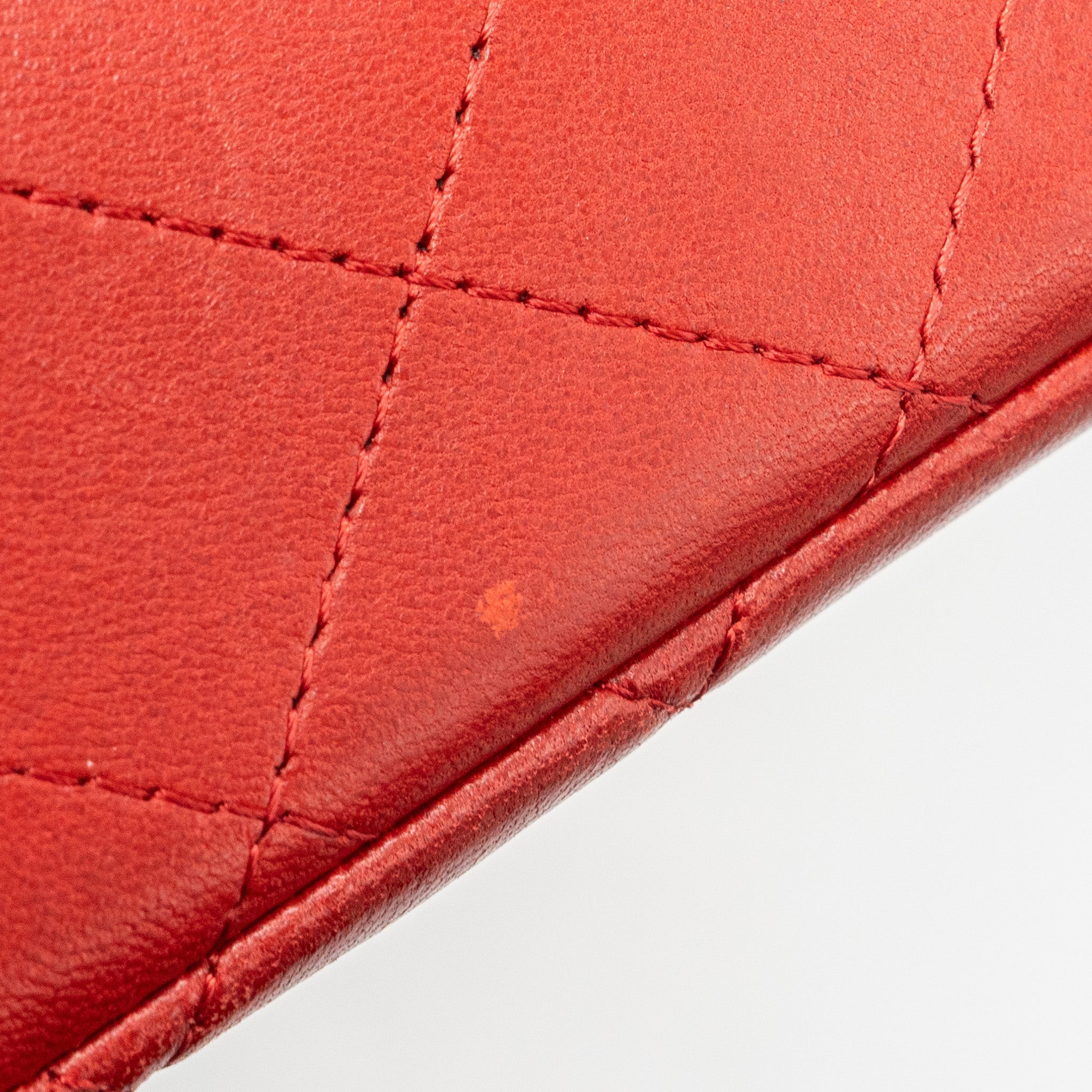 CHANEL MINI SQUARE FLAP BAG LAMBSKIN RED BLACK HARDWARE