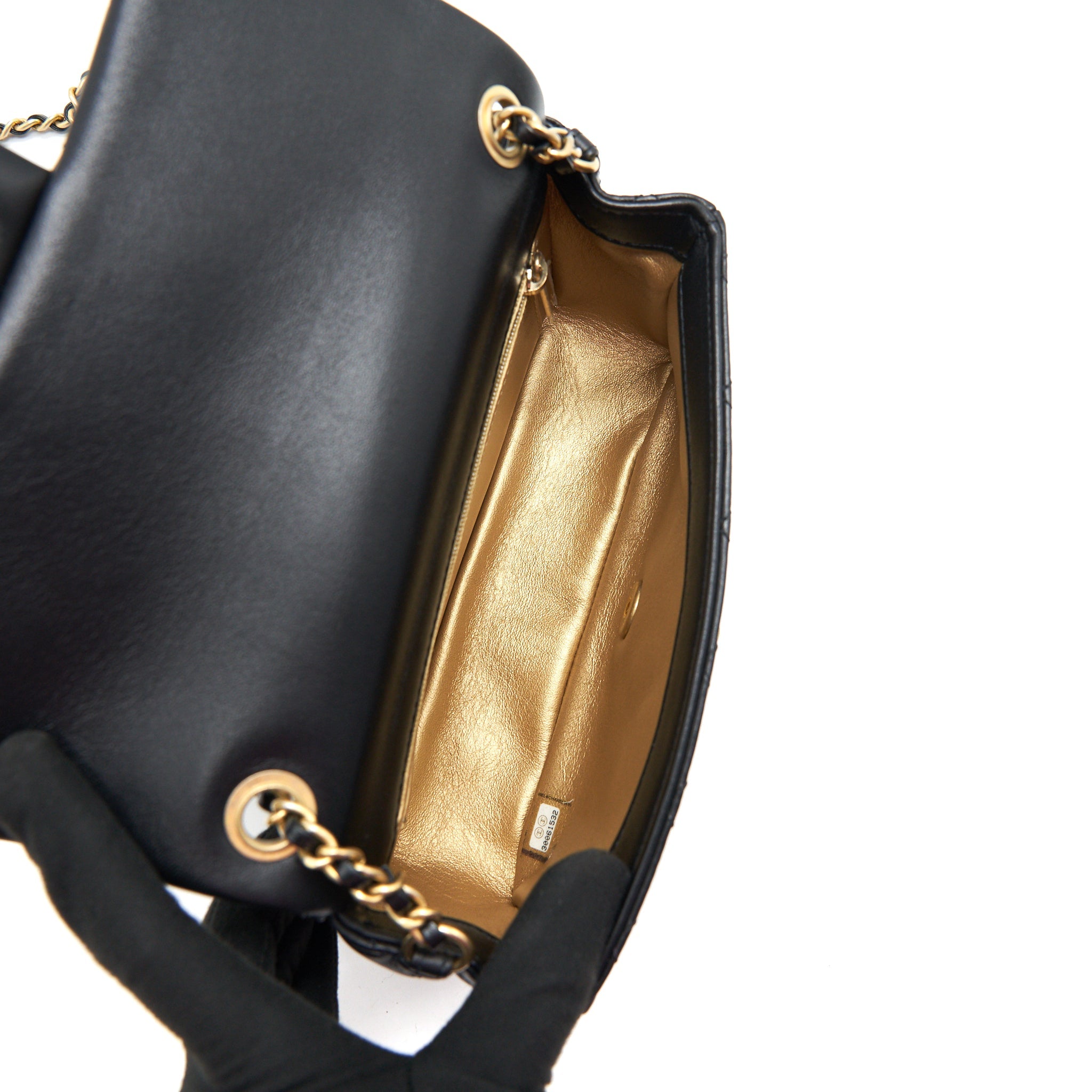 CHANEL 22C PEARL CRUSH MINI RECTANGULAR FLAP BAG LAMBSKIN BLACK GHW (MICROCHIP)