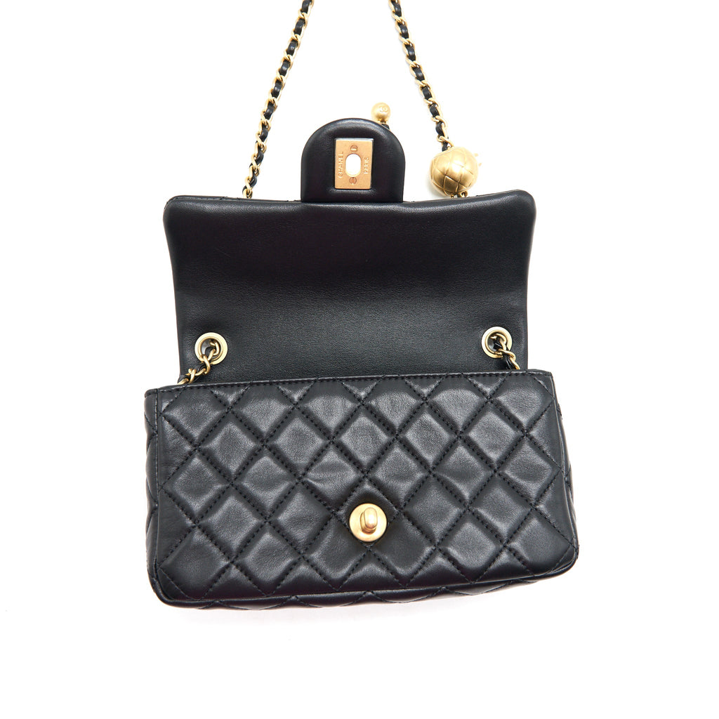 CHANEL PEARL CRUSHED MINI RECTANGULAR FLAP IN BLACK