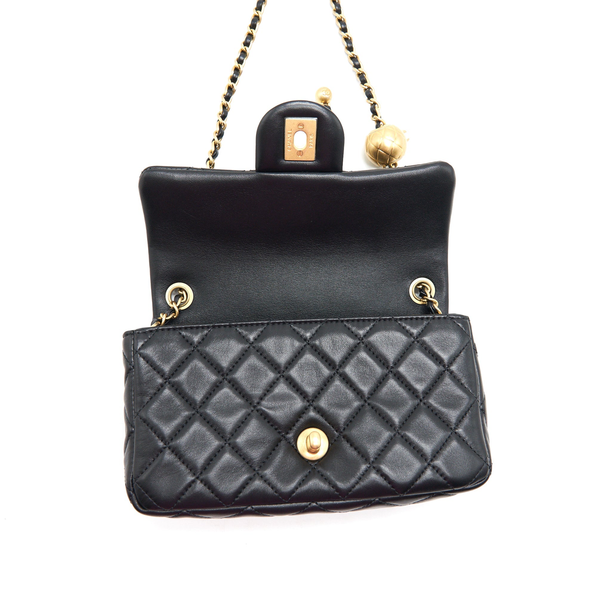CHANEL PEARL CRUSHED MINI RECTANGULAR FLAP IN BLACK